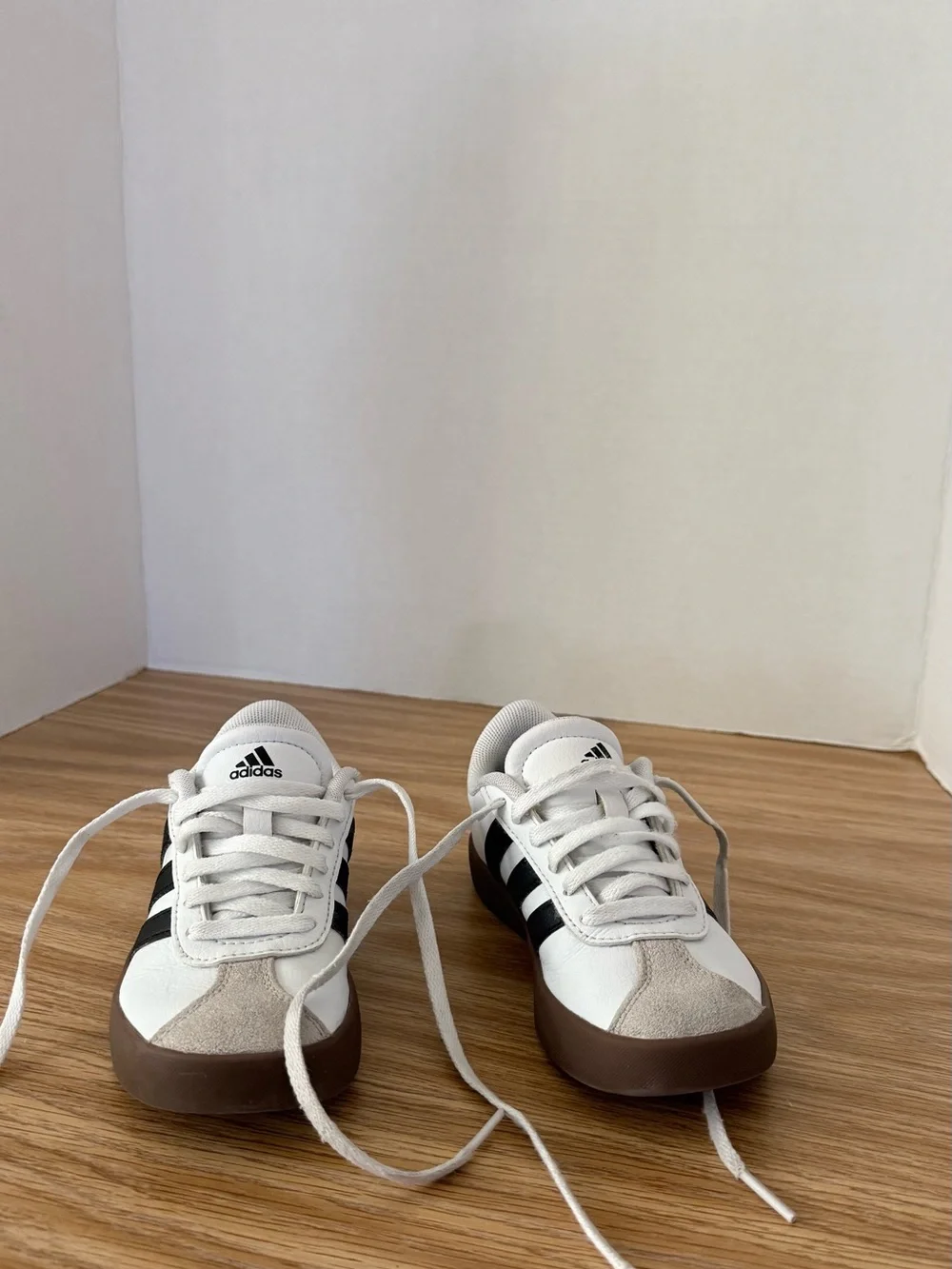 adidas White Sneakers with Black Insoles and Brown Outsole 11 boys